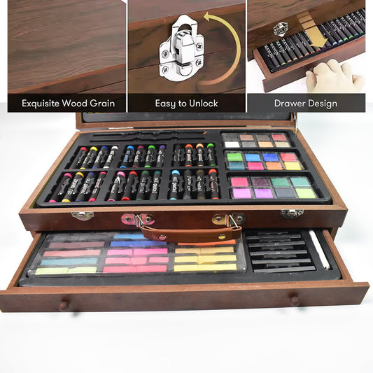 Artist Drawing & Painting Color Set ith Wooden Case (112 Pcs Approx)