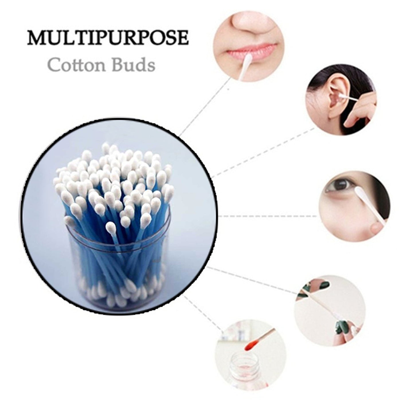 Pack of 100 small cotton swabs for ears