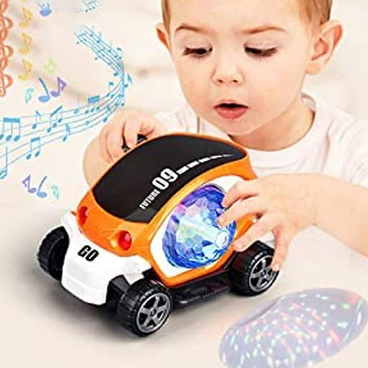 Plastic 360 Degree Rotating Stunt Car Toy for Kids - Bump and Go Action with 4D Lights and Music, Plastic Mini Car with Disco Ball (1 Pc / Battery Not Included)