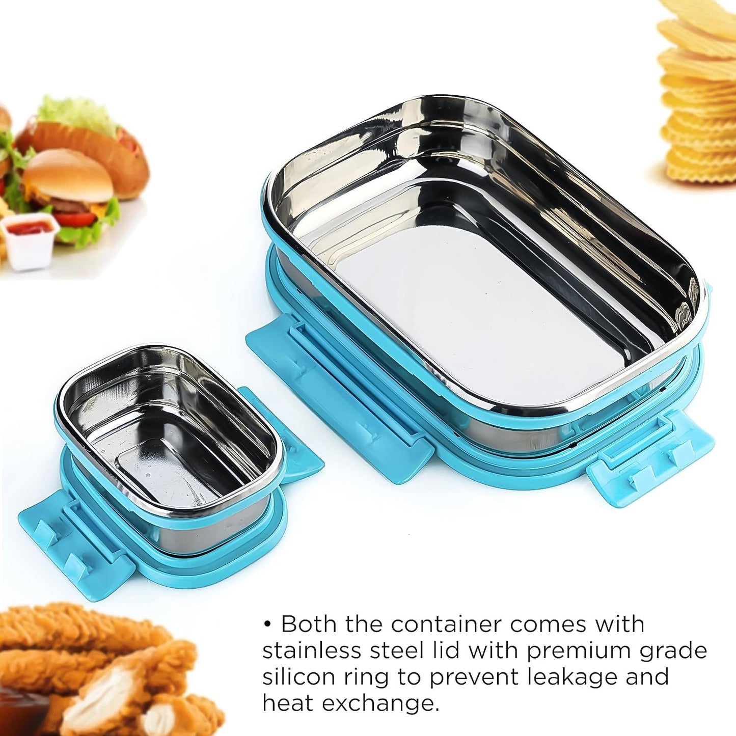 Premium Stainless Steel Lunch Box for Kid, 2 Containers Lunch Box, Perfect Size Meal Lunch Box Set for Office, School and Travelling Tiffin Box  (1000 ML+ 200 ML Approx)