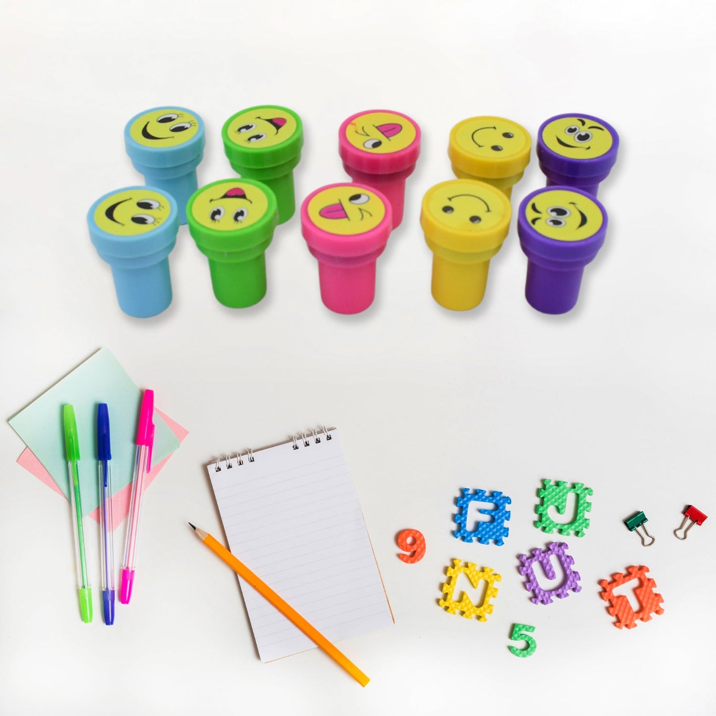 Emoticon Stamps 10 pieces in Round Shape Stamp (Multicolor / 10 Pc)