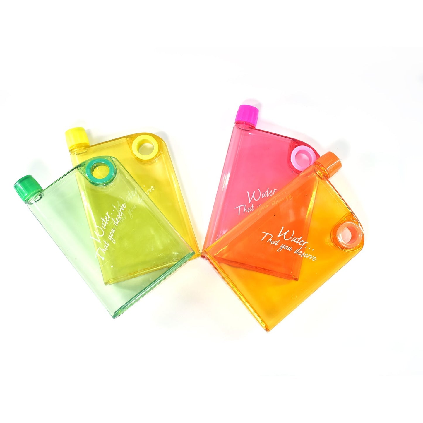 Notebook-style slim water bottle with vibrant colors.