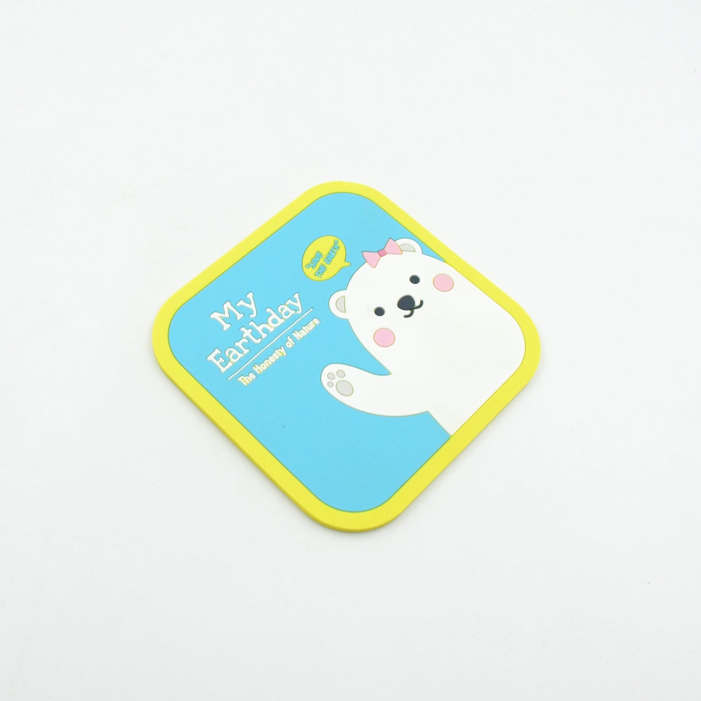 Vibrant square coaster with cartoon graphics, perfect for protecting surfaces from drink spills.