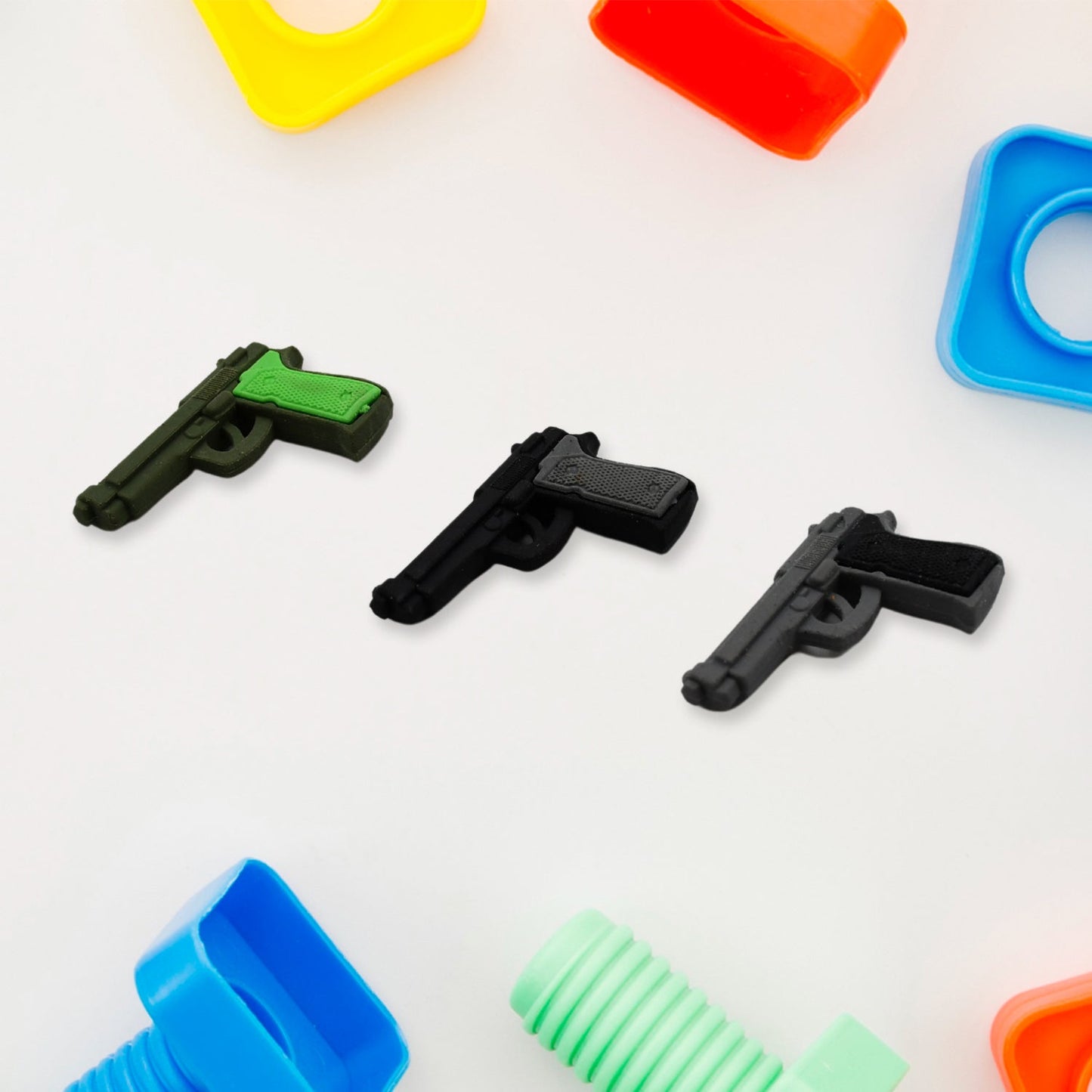 Stylish erasers in gun and plane shapes