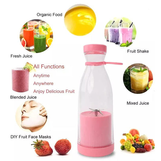 BLENDER PORTABLE JUICER FOR SMOOTHIE , JUICE , VEGETABLE SHAKES WITH 6 BLADES WIRELESS CHARGING MINI PERSONAL SIZE MIXER BOTTLE GRINDER, 420 ML MULTICOLOR