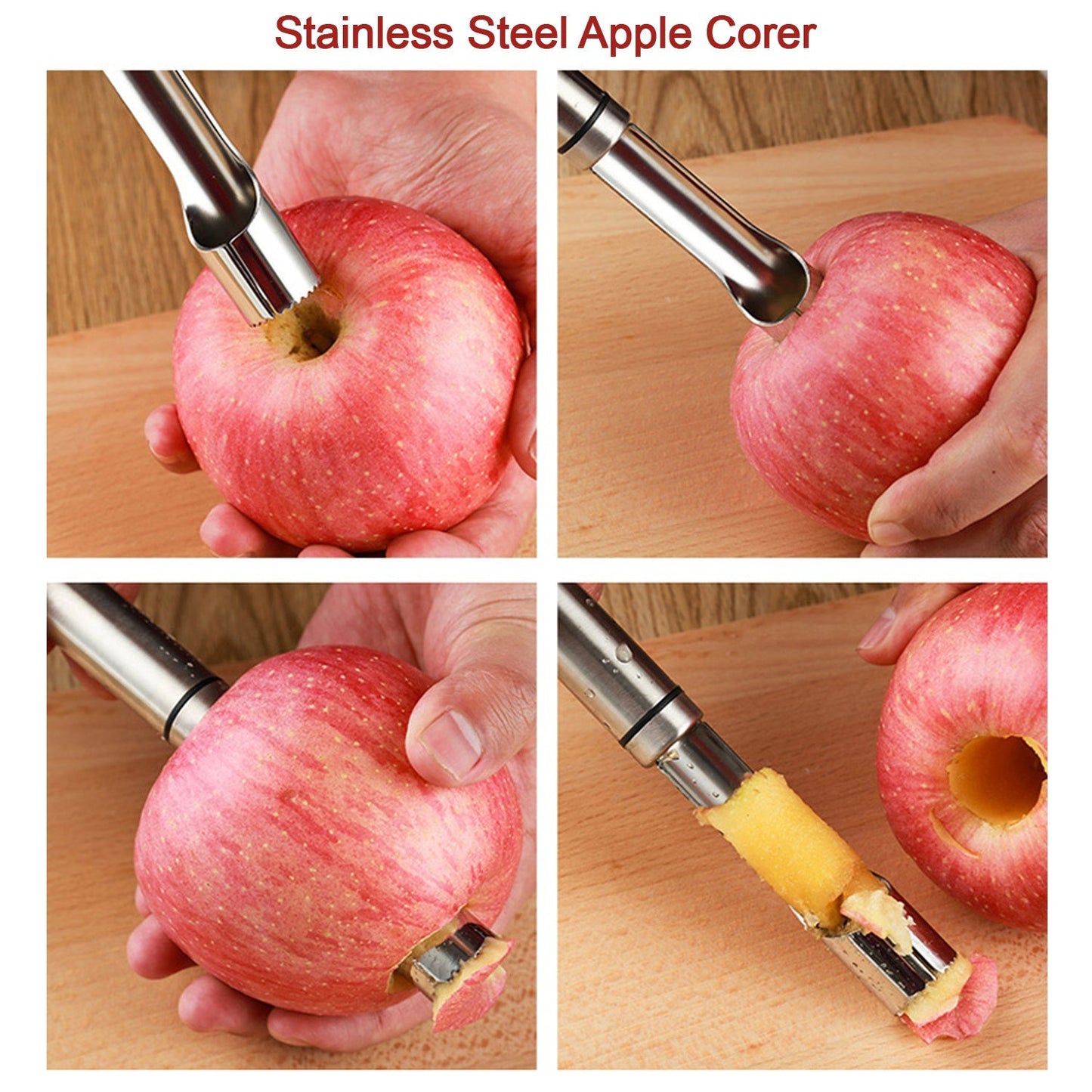 Stainless steel fruit core remover for apples and pears