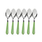 Stainless steel spoons set for dining with ergonomic grip handles.