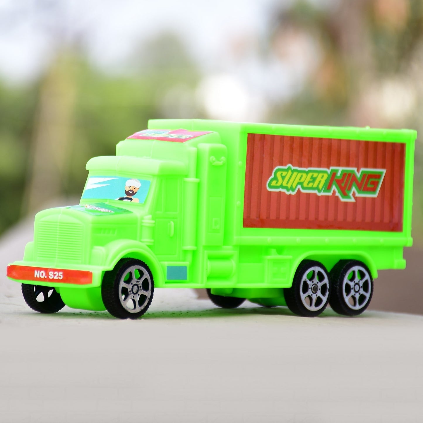 Plastic cargo truck toy, features colorful details