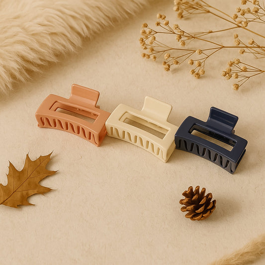 Matte Finish Rectangle Hair Claw Clip for Women and Girls – Assorted Color Pack – 1 Pc