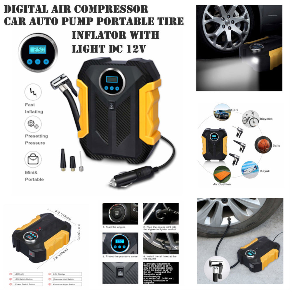 Portable air compressor pump for vehicle tyres.