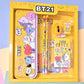 Metal pencil box and stationery set for kids, includes sharpener and erasers