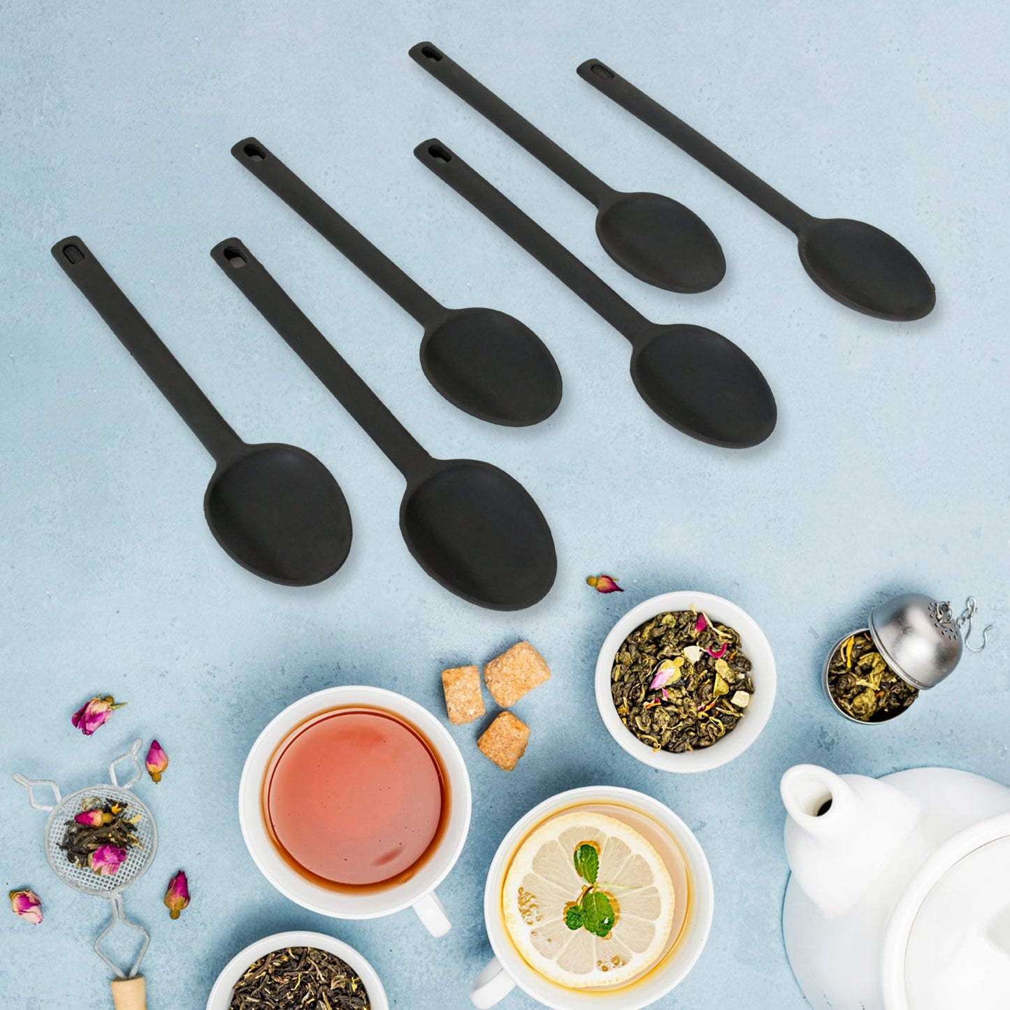 Multipurpose Silicone Spoon, Silicone Basting Spoon Non-Stick Kitchen Utensils Household Gadgets Heat-Resistant Non Stick Spoons Kitchen Cookware Items For Cooking and Baking (6 Pcs Set)