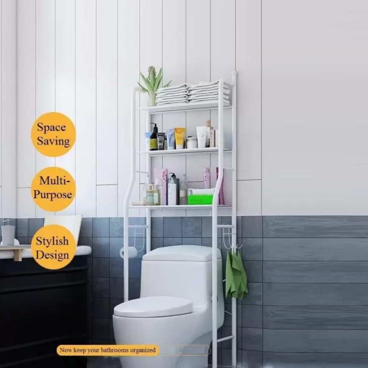 8803 Multi-Layer The Toilet Storage Rack Metal | Bathroom Shelf Space Saving Organizer for Laundry Room Wash Basin Floor Stand