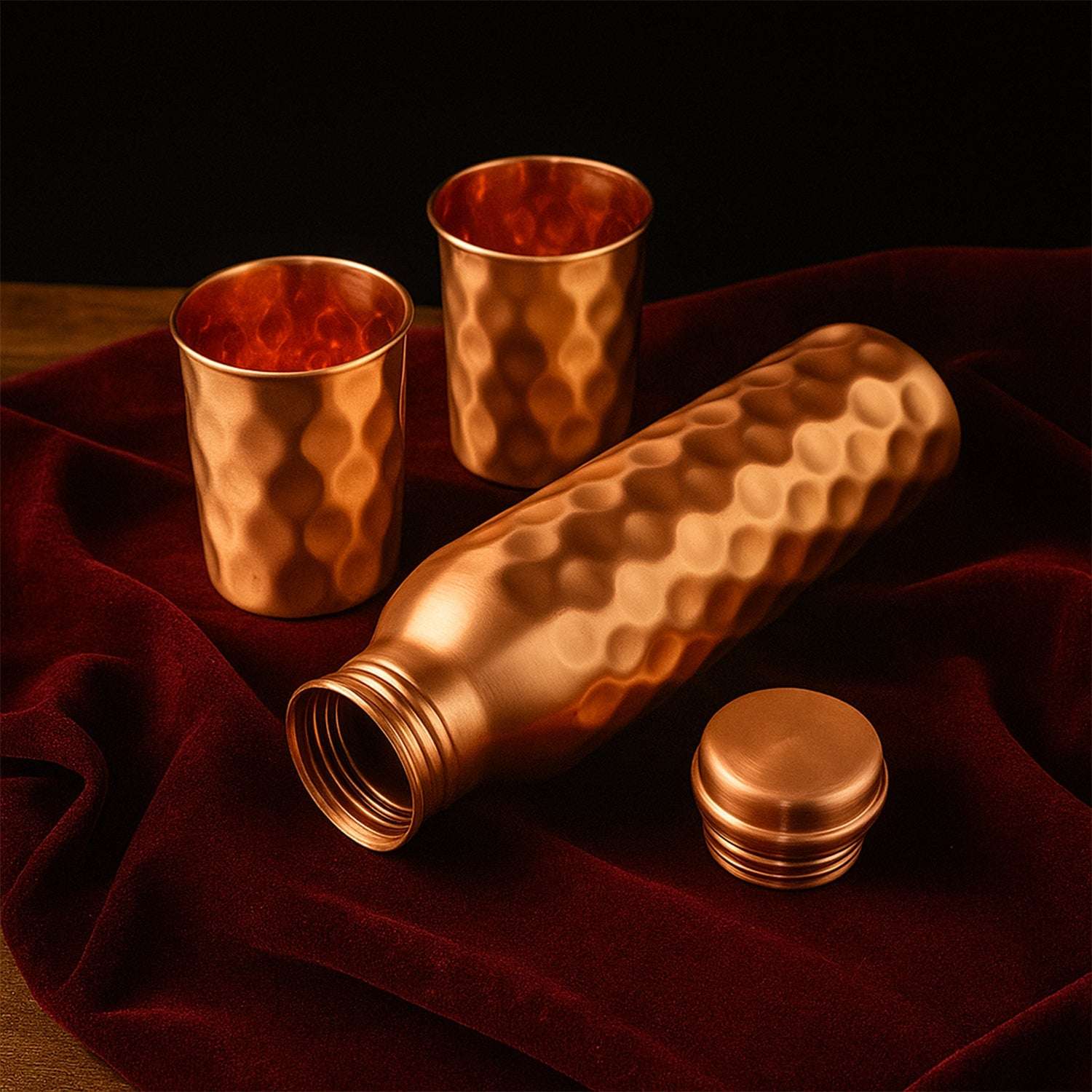 Copper Water Bottle 2 Glasses with Gift Box (3 Pcs Set)