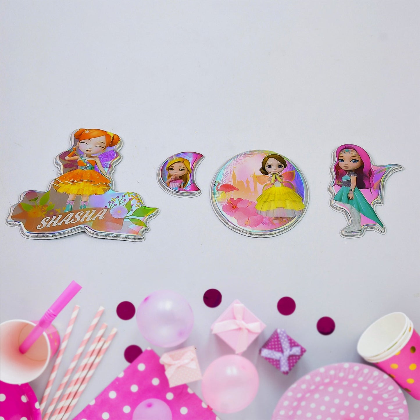 Girls Cartoon Design Adhesive 3D Stickers (1 Sheet / 19×12 Cm)