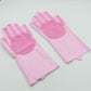 Close-up of silicone gloves with scrubber for effective washing