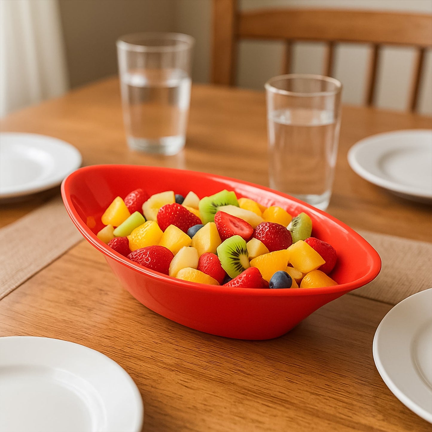 Plastic Marin Serving Bowl – Elegant Oval Deep Bowl (1 Pc / Red)