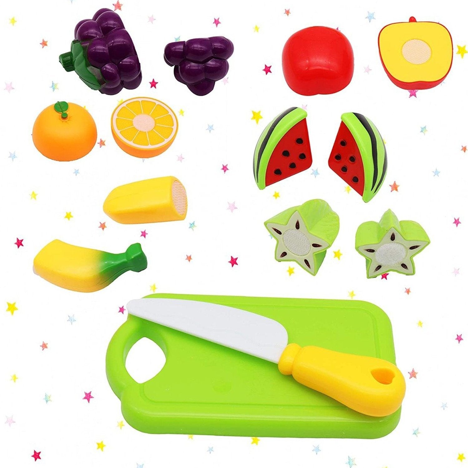 Kids' toy set featuring sliceable plastic fruits, realistic design