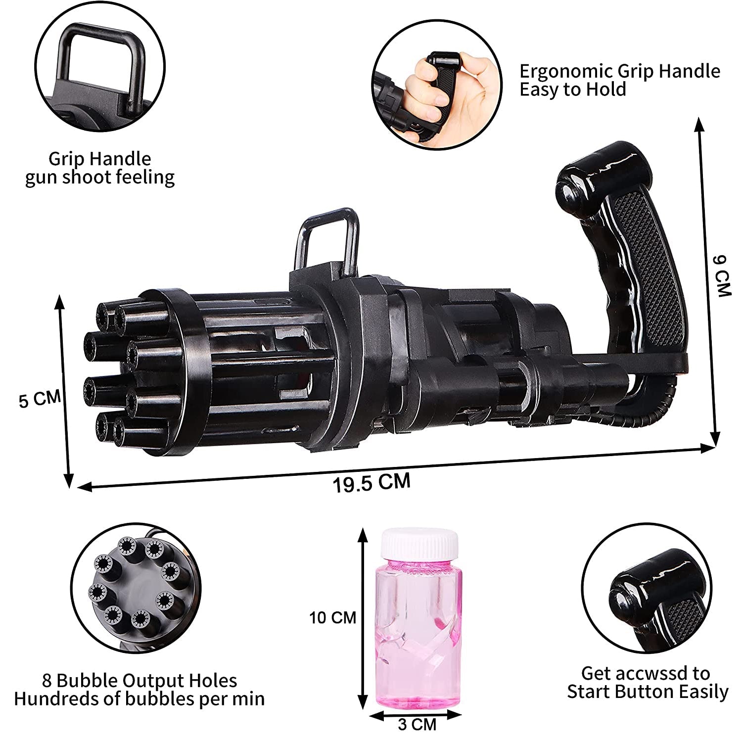 Bubble gun with a vibrant design and battery operation