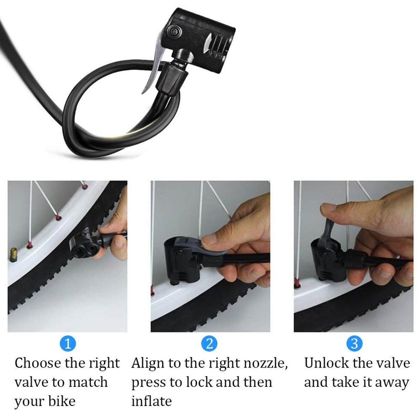 Foot pump with pressure gauge, heavy-duty, portable, for bikes, cars, and sports.