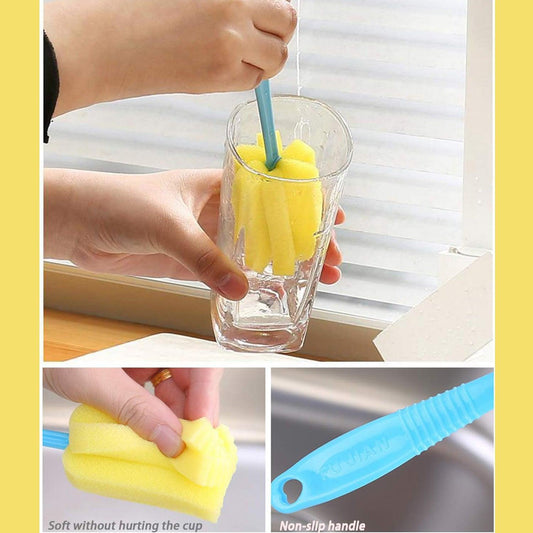 7443 Sponge Cup Washing Brush/ Washing Cup Milk Bottle Cleaning Brush Kitchen Brush Water Cup Tea Cup Brush, Sponge Head Household Kitchen Cleaning Tool (20Cm)