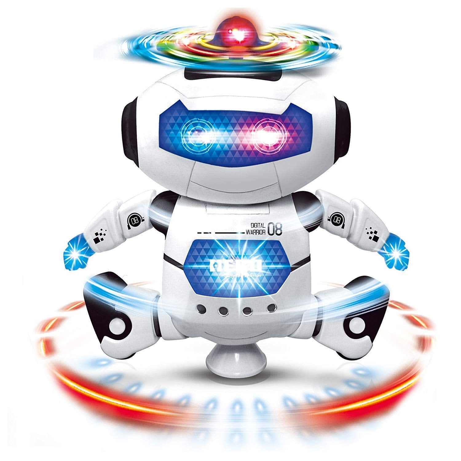 Dancing robot with 3D lights and music.