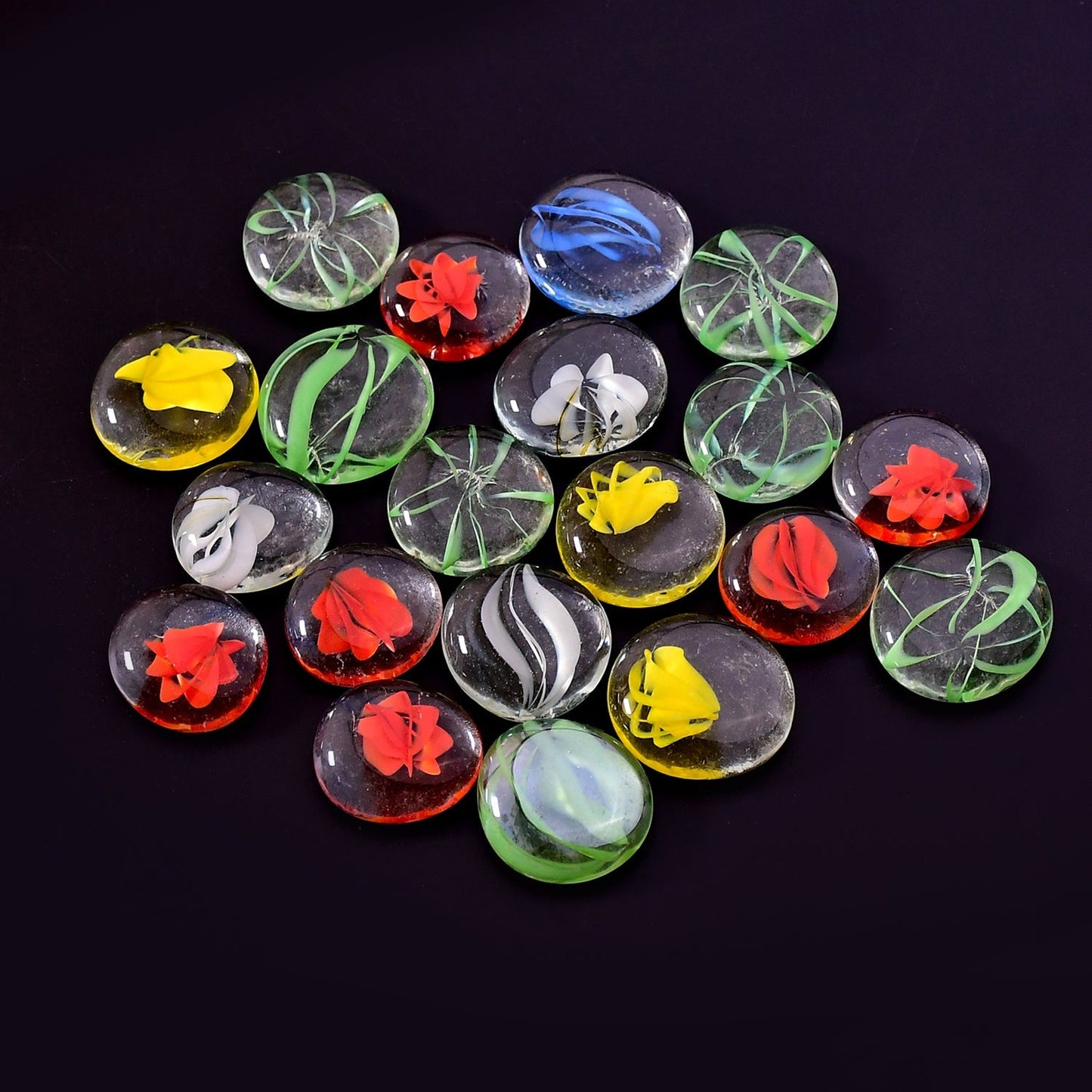 Flat round glass marbles