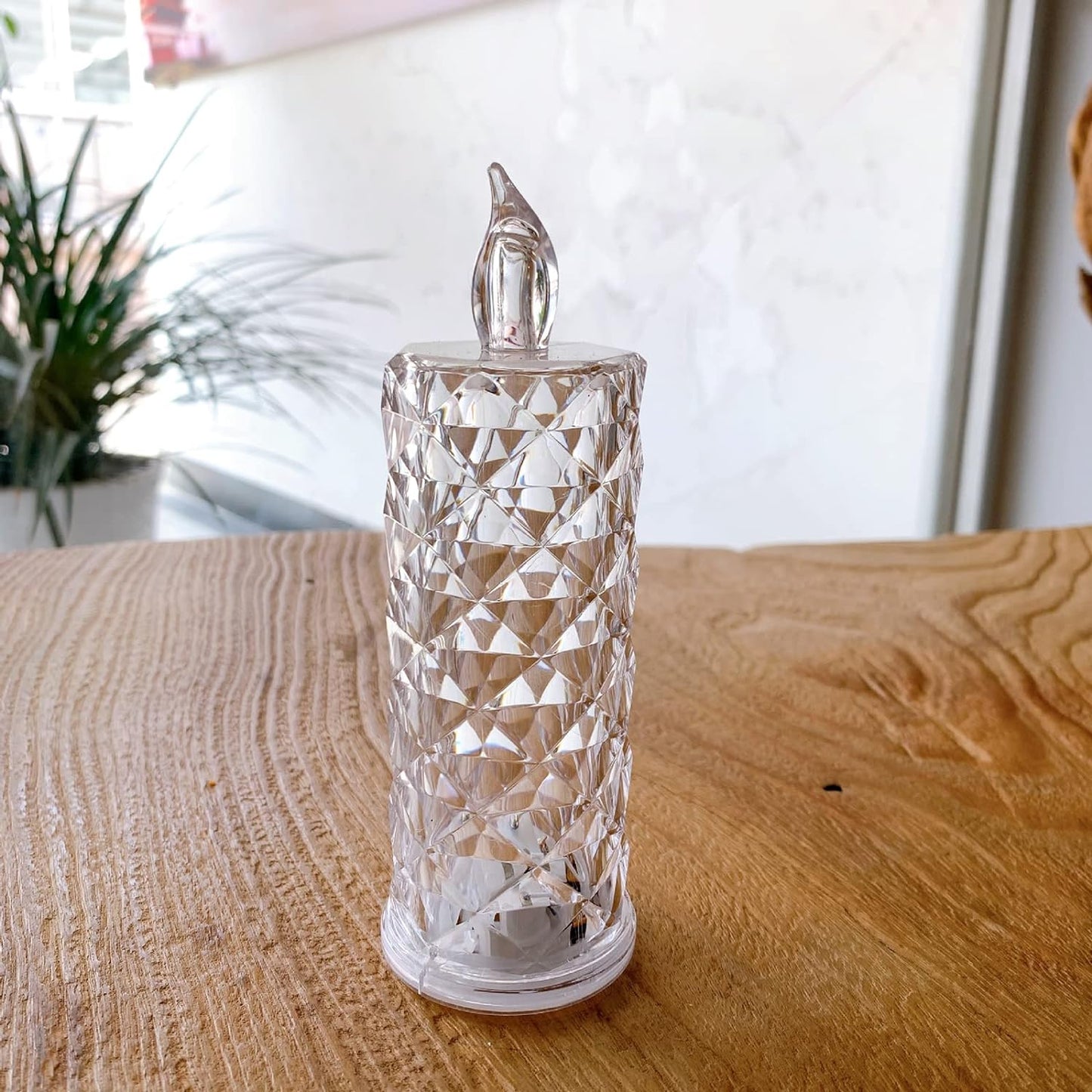 Smokeless LED rose candle in acrylic, showcasing a decorative and flameless design.