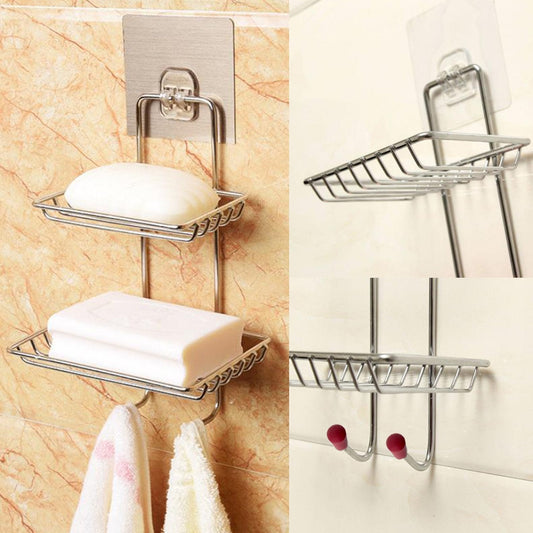 Kitchen soap holder with two hooks for storage