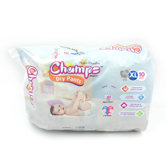 0969 Baby Diaper High Absorbent Pant Diapers,  Champs Soft and Dry Baby Diaper Pants Xl  10 Pcs (Extra Large , XL10 Pieces)