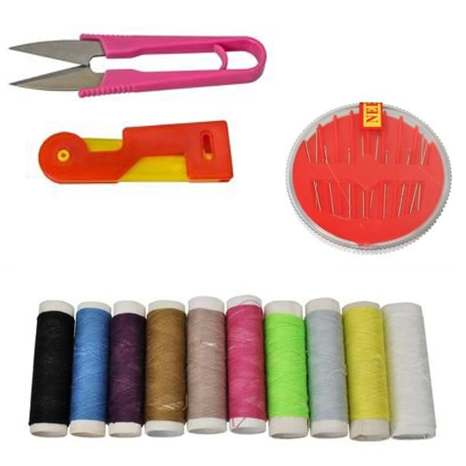 Sewing kit box perfect for travel, includes various thread colors and tools