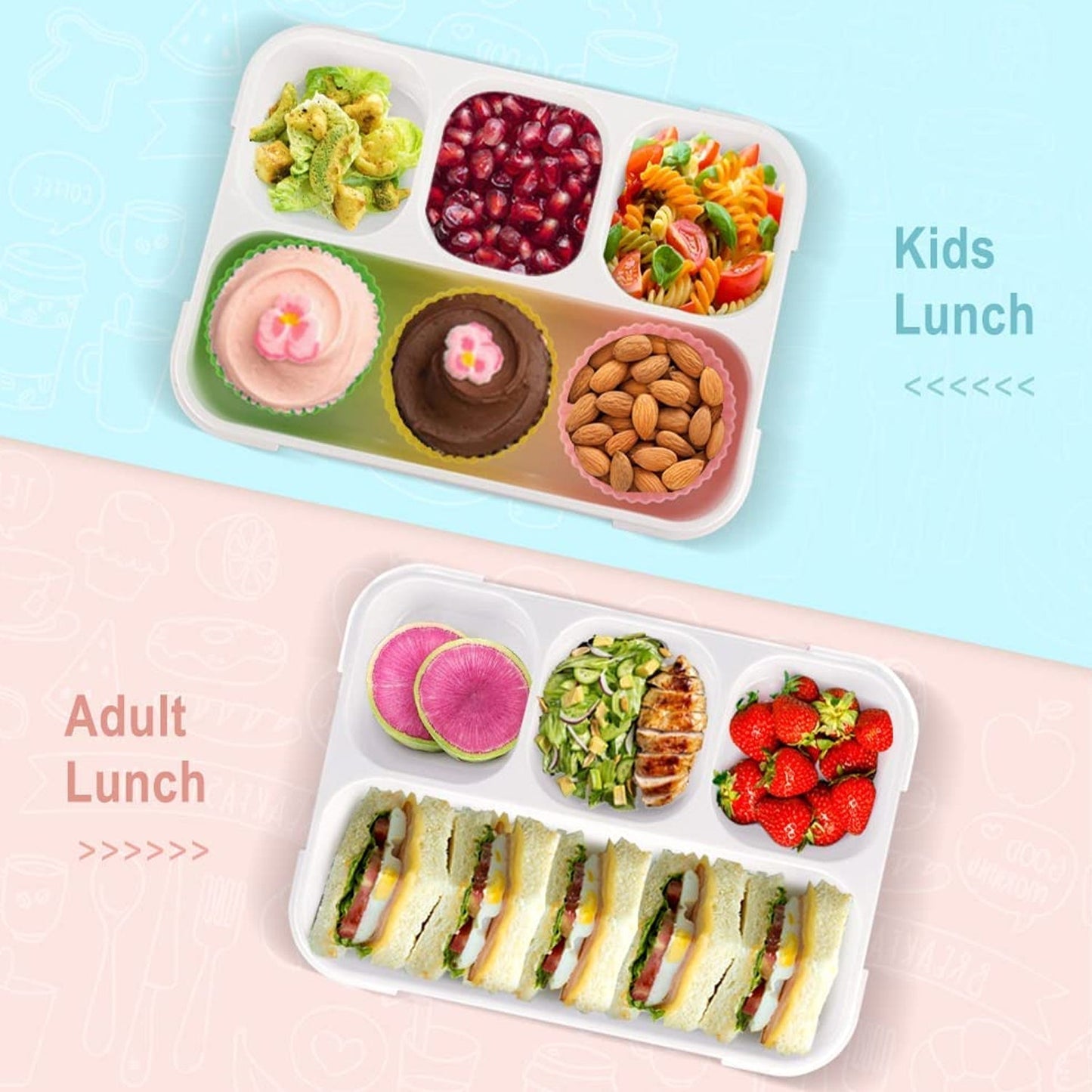 Four-section lunch box with clips