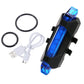 Rechargeable blue LED light for bike front, waterproof design.