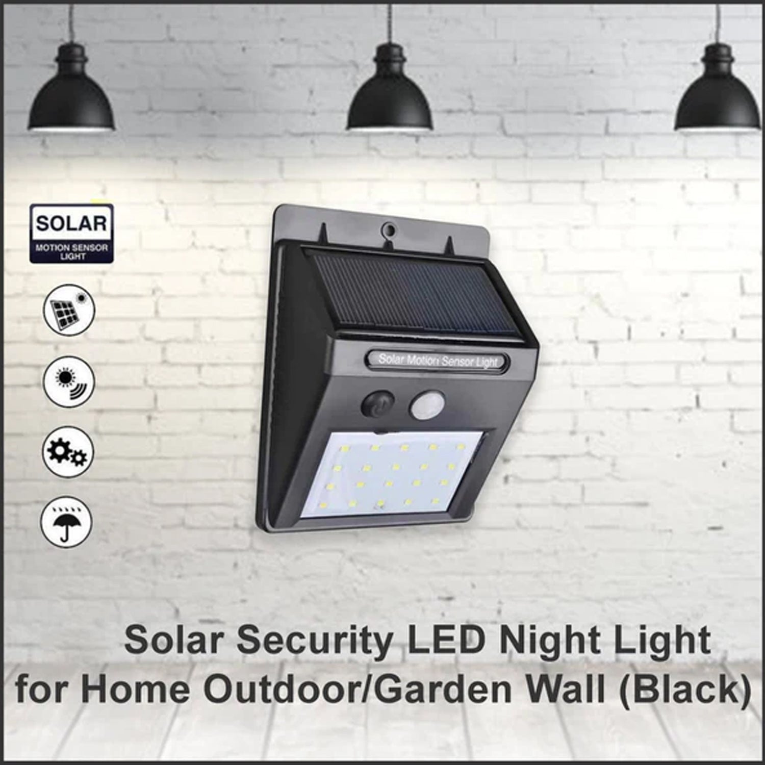 Solar security light with LED and motion sensor.