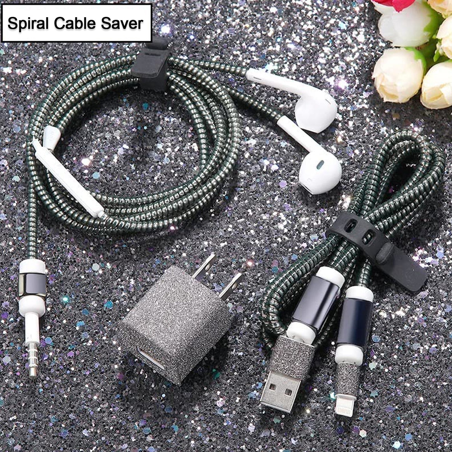 Metallic Cable Protector for Cords & Headphones (Spiral Wrap)