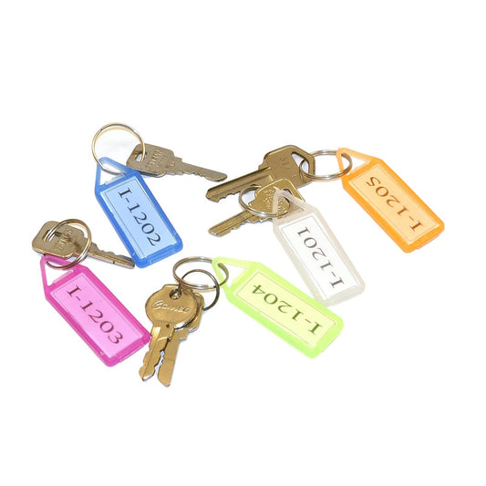 Keychain tags displayed with labels for identifying and decorating