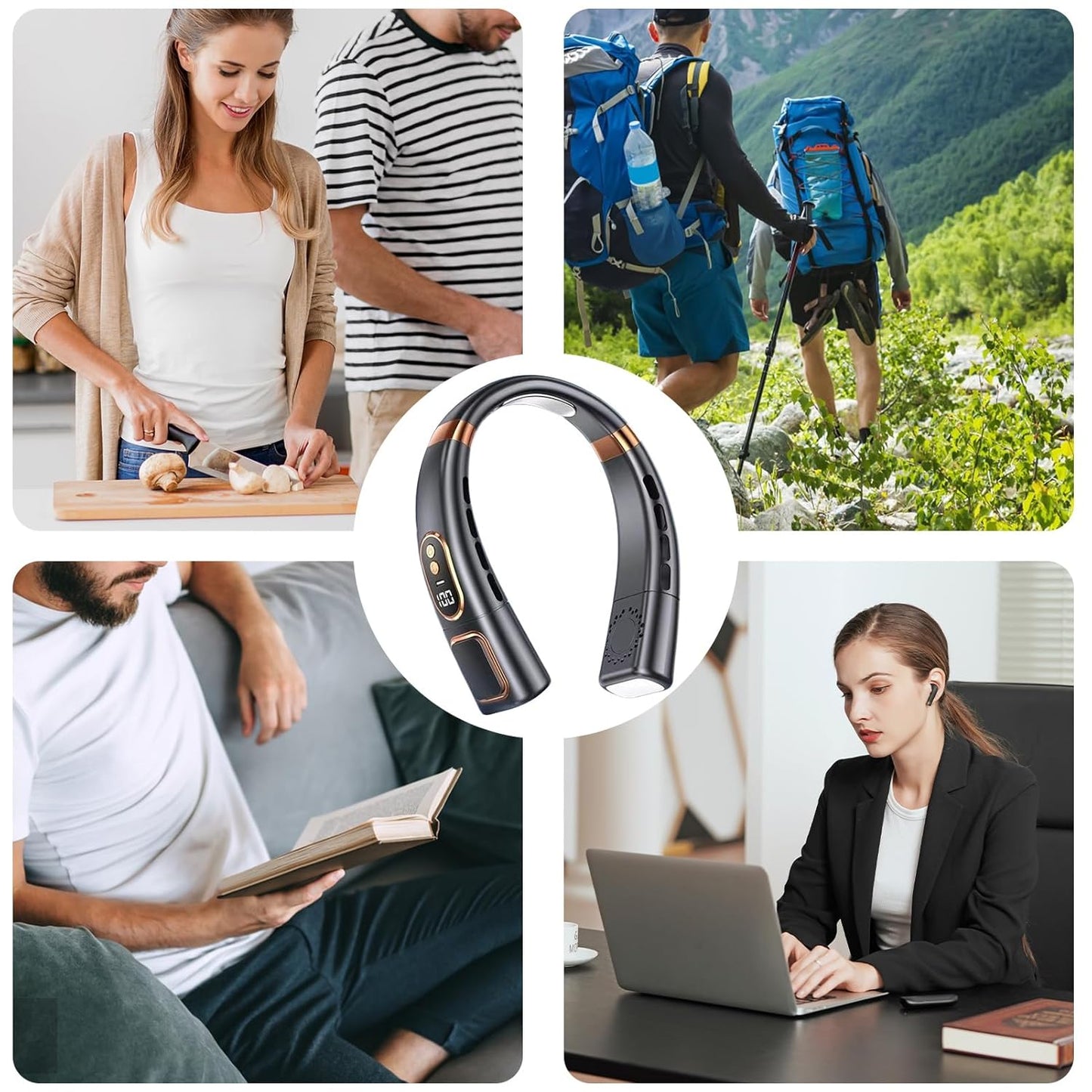 Premium USB Rechargeable Fashion Neck Fan with Digital Display (1 Pc)