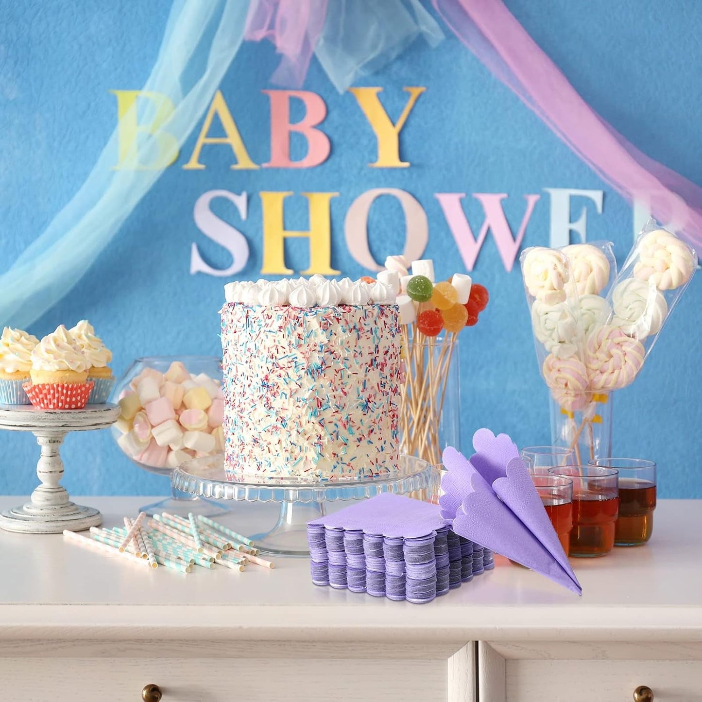 Lilac Scalloped Disposable Paper Napkin (23 x 23 cm / 120 Pc)