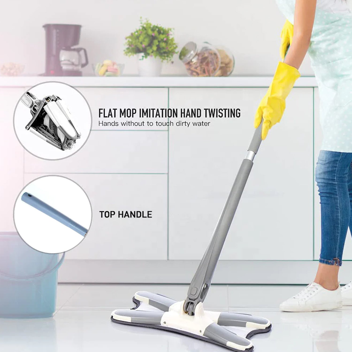 360° mop for cleaning hard-to-reach areas like walls and ceilings