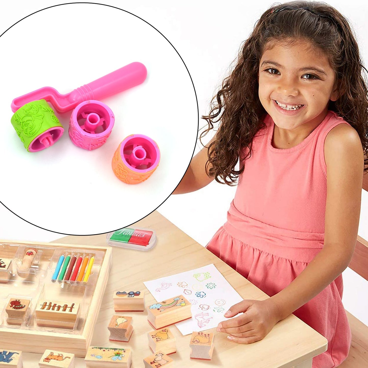 Roller stamp for children's use, fun and engaging