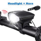 Horn with LED light on bicycle handle.