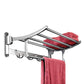 Compact foldable towel rack made from stainless steel for bathroom organization.