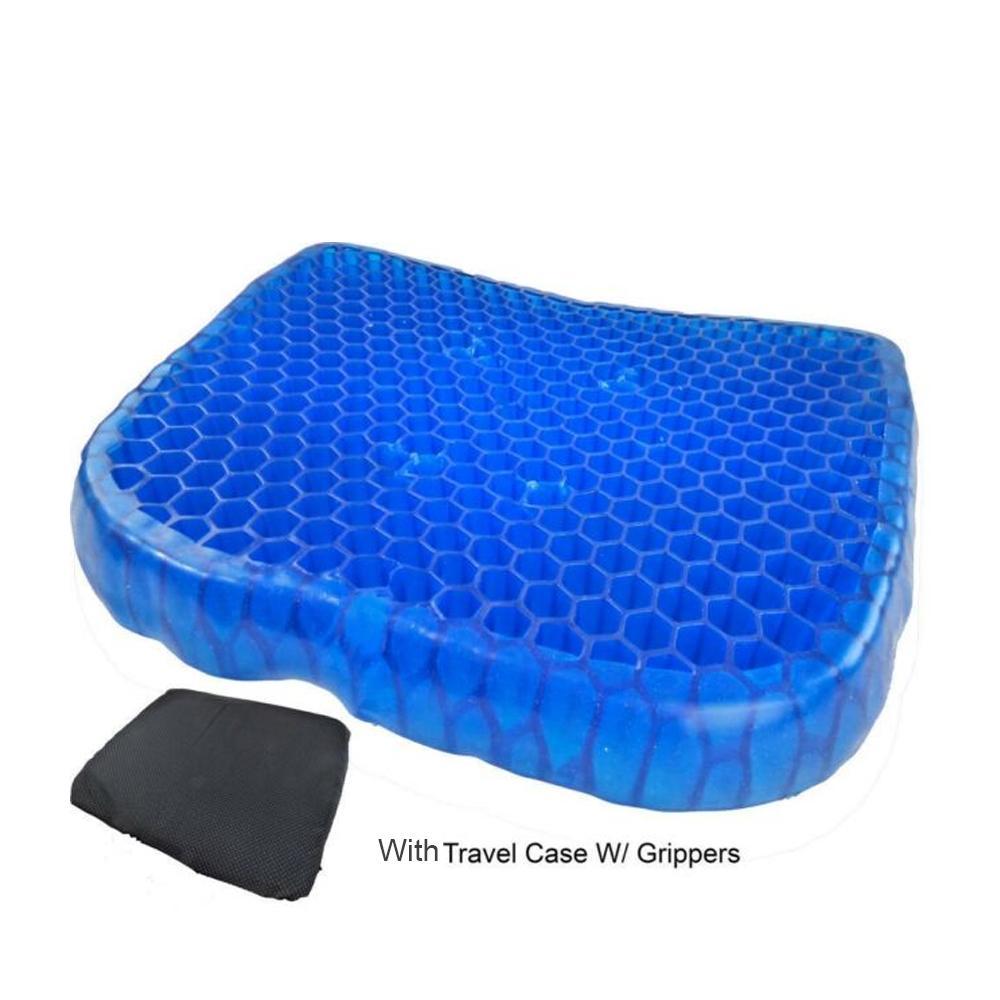 Close-up view of gel orthopedic seat cushion.