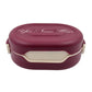 Pink stainless steel lunch box with three compartments and spoon slot