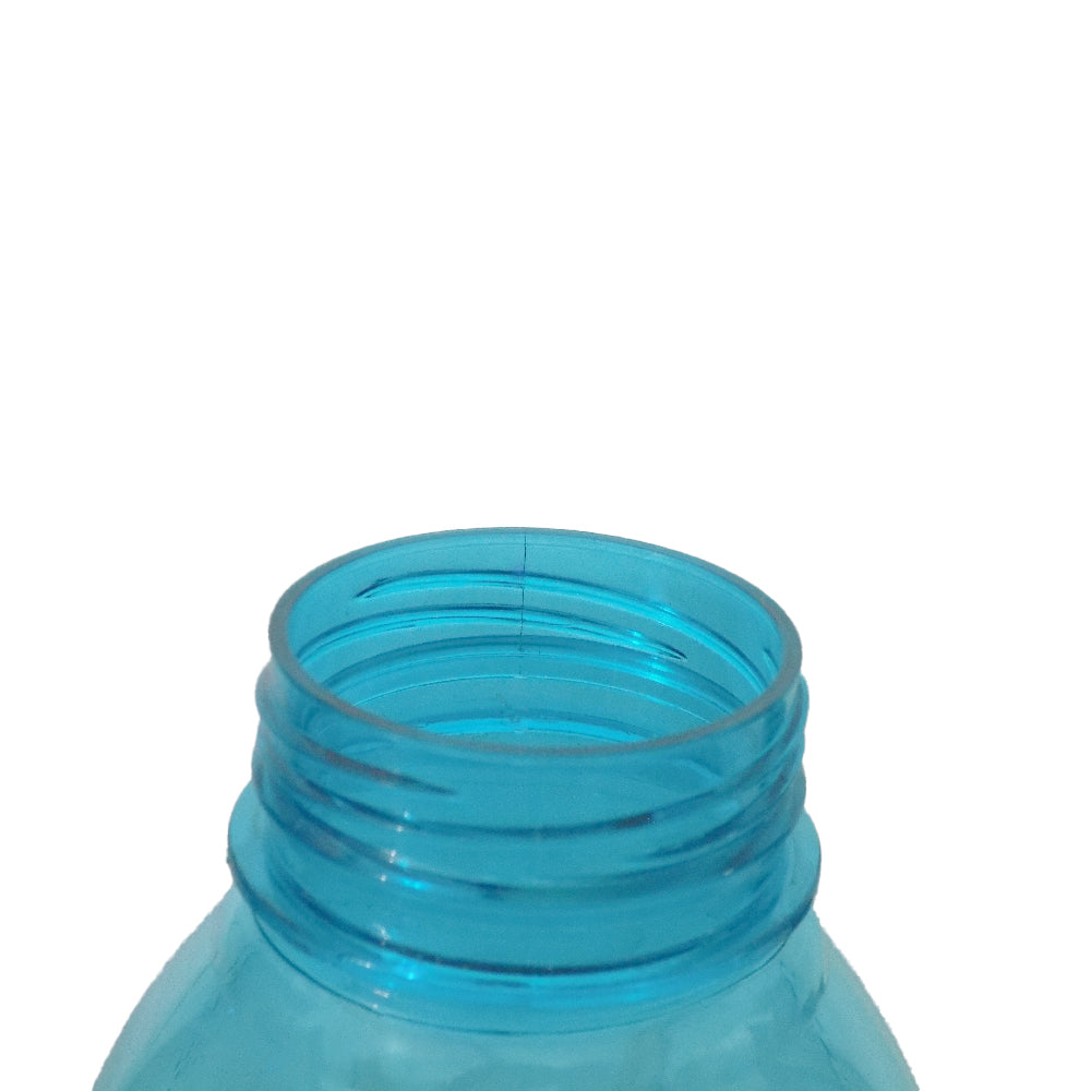 plastic water bottle with a curved design.