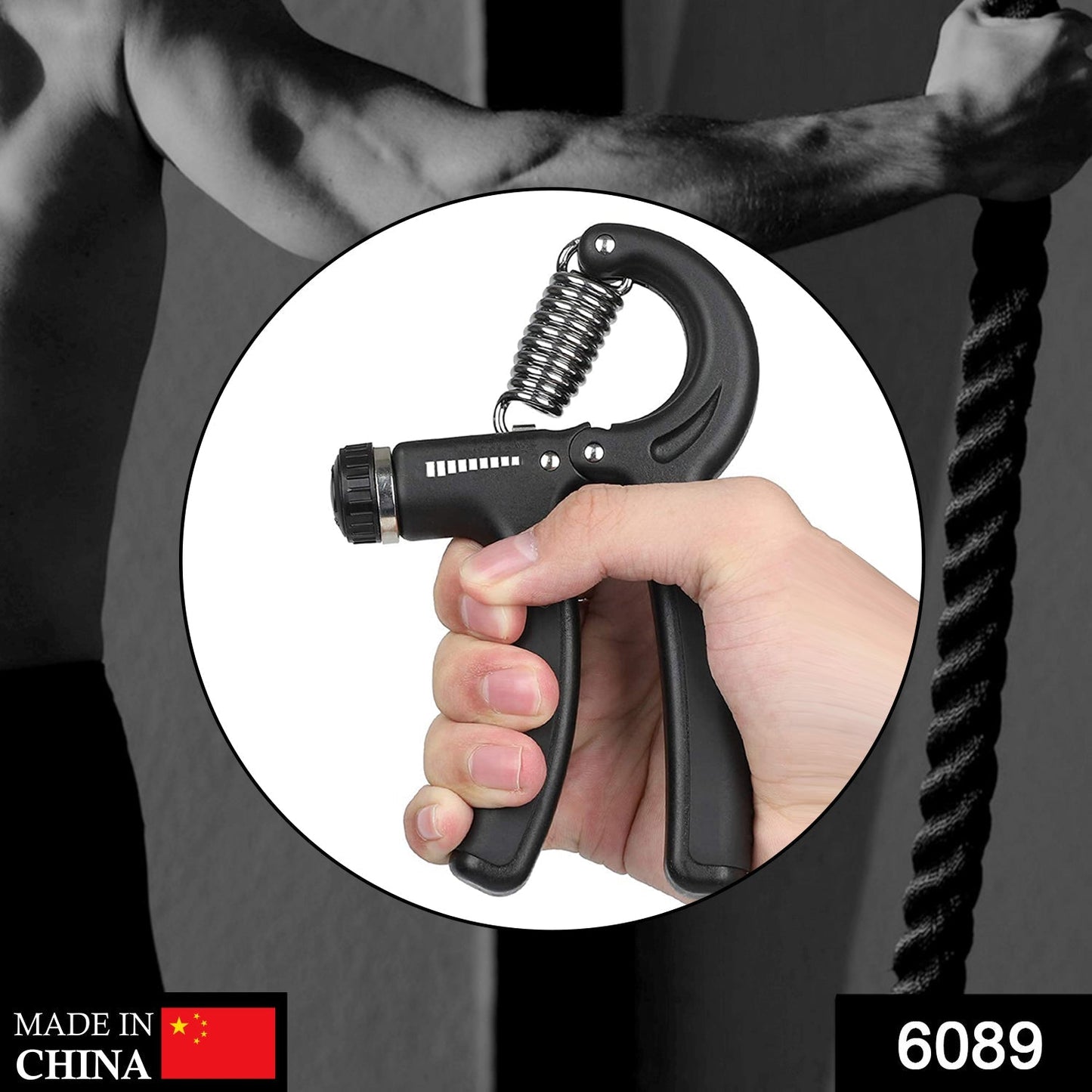 of the hand gripper, highlighting its textured grip and adjustable resistance