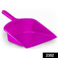 Strong plastic dustpan with handle, perfect for various surfaces.