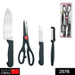 Set of stainless kitchen tools with butcher knife, knife, peeler, and scissors