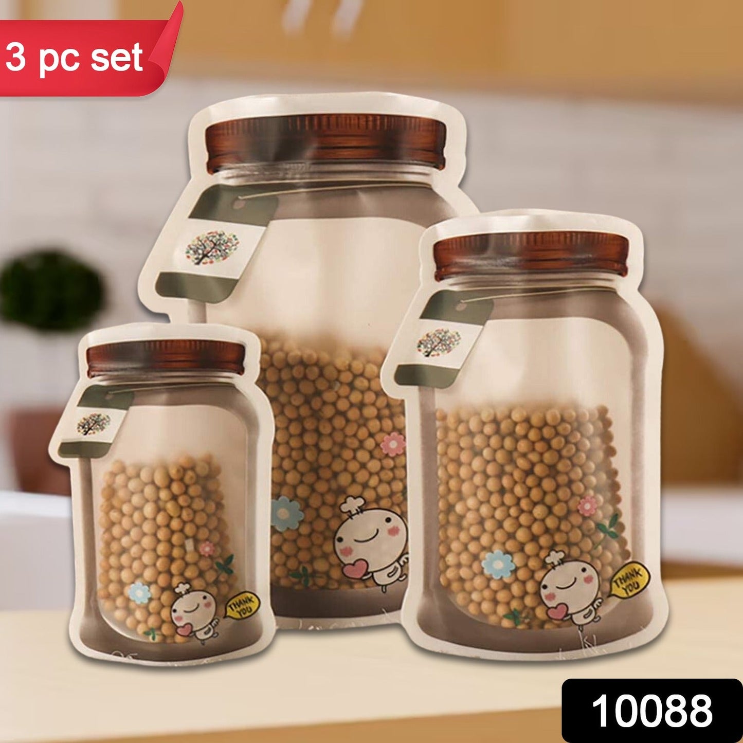 Plastic Transparent Jar Shaped Pouch With Zipper (3 Pcs Set)