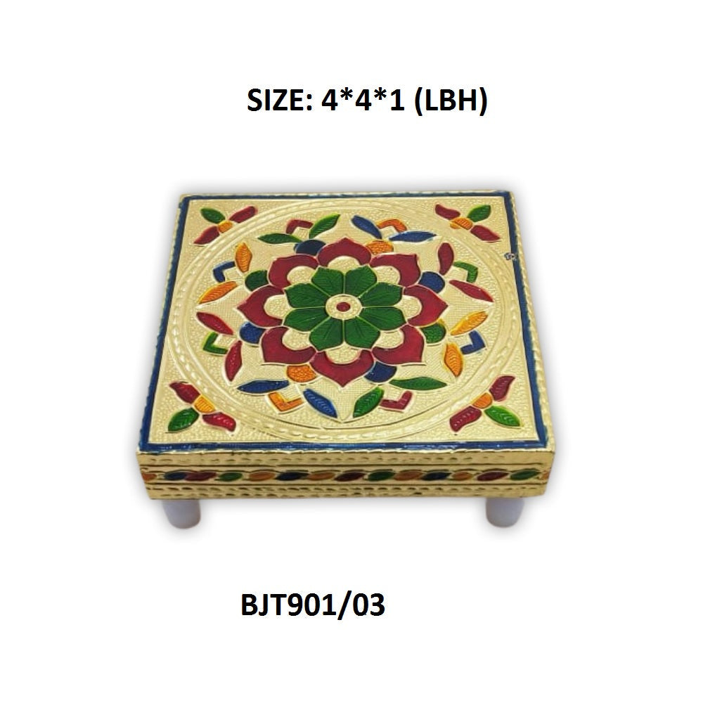 Wooden chowki set in multi-color for pooja